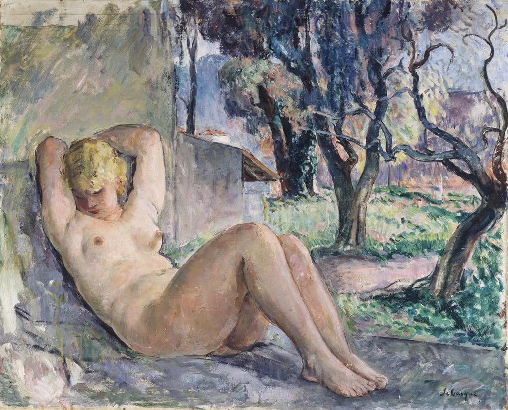 Nudo sdraiato in un giardino, 1934 circa